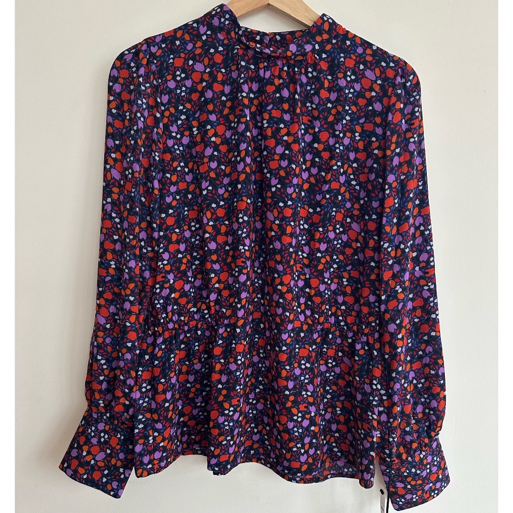 Halogen Long-sleeve mock neck floral peplum top
